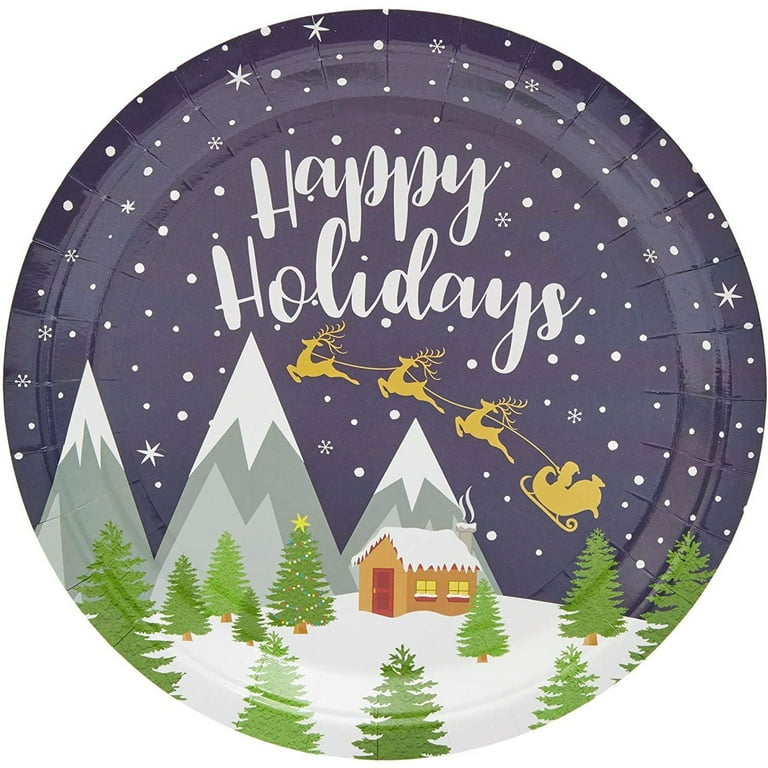 Blue Panda 80 Pack Christmas Plates Disposable 9 Inches Happy Holiday Party Paper Plates