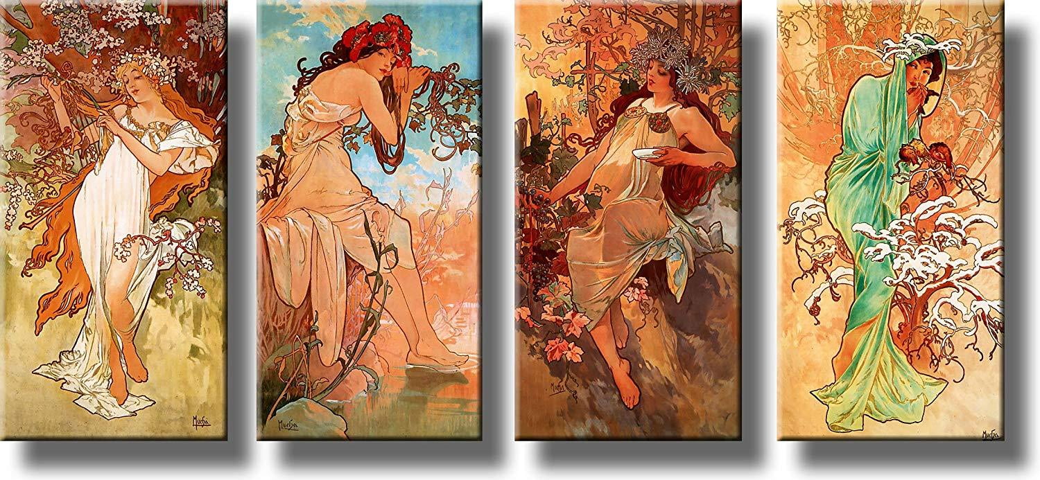 Women Through Four Seasons Vintage 4PC Picture, Wall Art