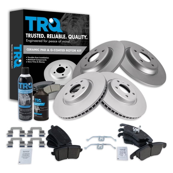 TRQ Front & Rear Premium Ceramic Brake Pad & Coated Rotor Kit w/Fluids for Audi BKA23155