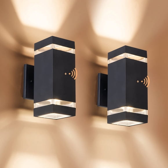 OUTKEIEI Dusk to Dawn Outdoor Wall Lights, 2 Pack Up Down Modern Exterior Light Fixtures Wall Mount, Black Aluminum Waterproof Porch Lighting Front Door Sconce