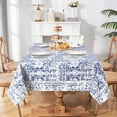 thumbnail image 2 of Boho Cotton Linen Tablecloth Rectangle 60x84 Inch, Farmhouse Carpet Pattern Ethnic Design Decorative Table Cloth, Outdoor Thickened Washable Polyester Table Cover for Kitchen Dining Room, Blue, 2 of 6