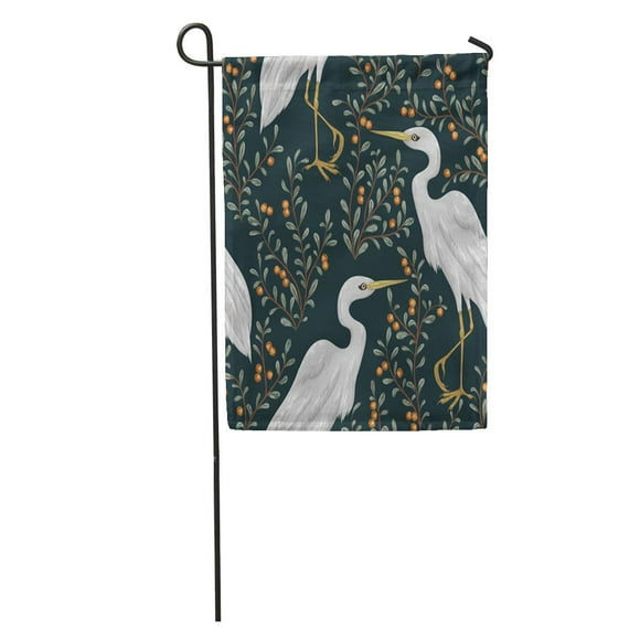POGLIP Colorful Heron Bird and Cranberry Plant Rustic Botanical Vintage Garden Flag Decorative Flag House Banner 12x18 inch
