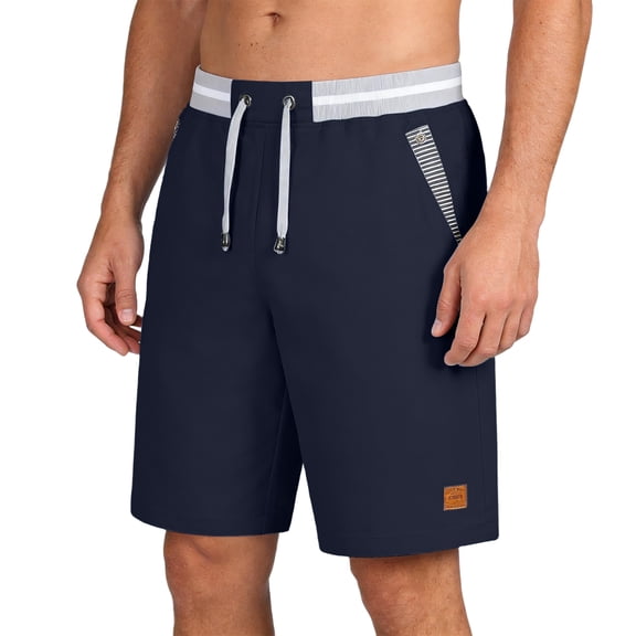 AHMOMEI Mens Casual Cotton Shorts Summer Baggy Stretch Twill Shorts Elastic Waist Drawstring With Pockets For Beach Vacation Fishing Running Working Navy L