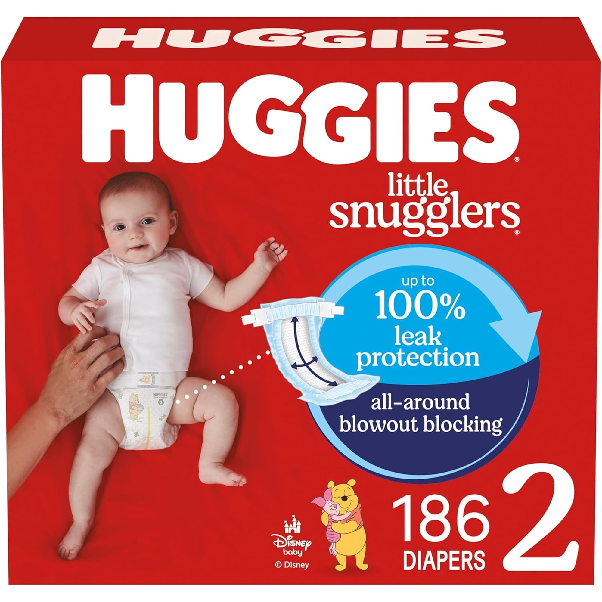 Huggies Size 2 Diapers, Little Snugglers Baby Diapers, Size 2 (12-18 lbs), 186 Count (3 Packs of 62), Packaging May Vary