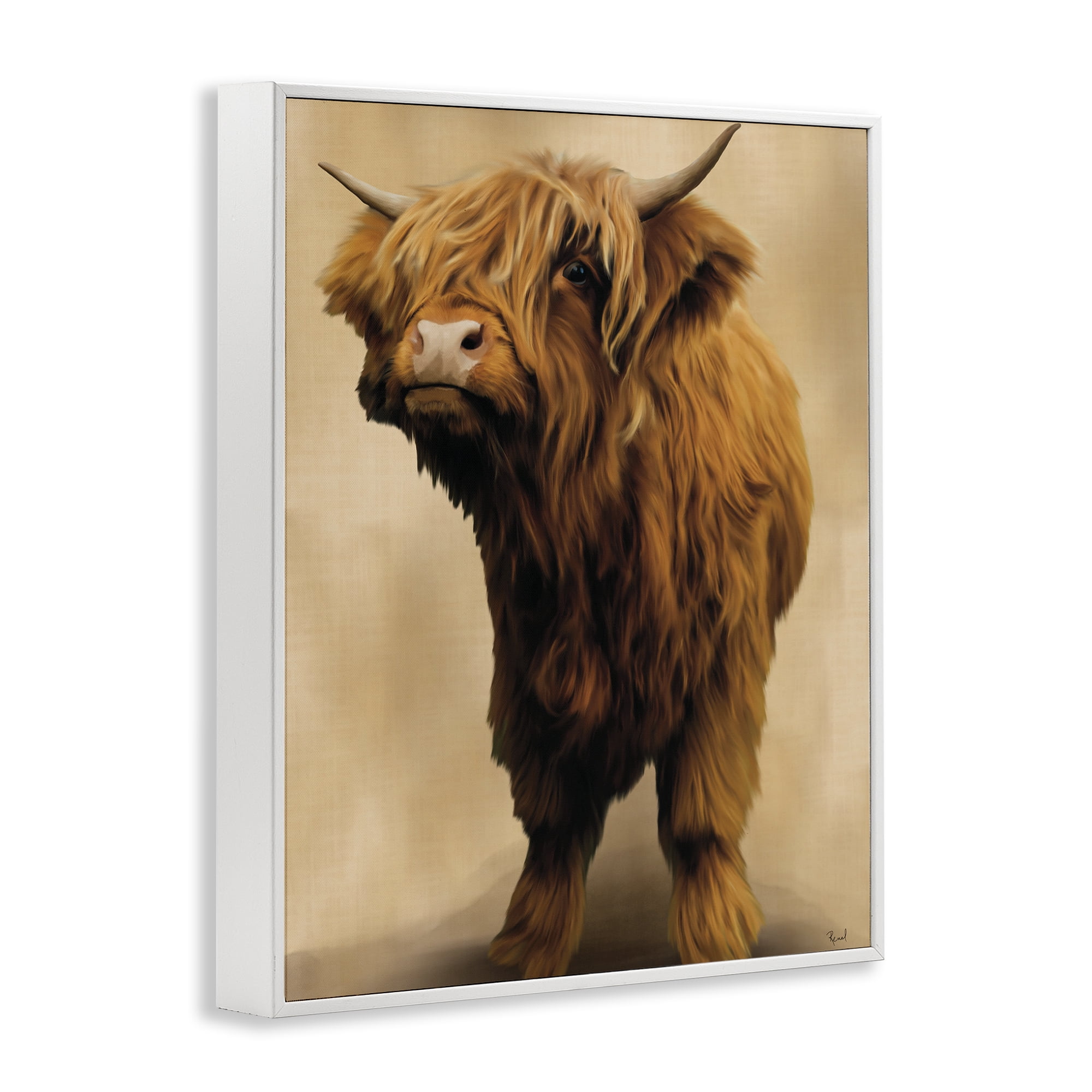 Stupell Industries Mini Highland Cow on Neutrals White Framed Giclee Art, design by Renel Peters