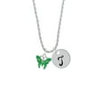 thumbnail image 2 of Delight Jewelry Silvertone Lime Green Butterfly with 2 Lime Green Crystals Silvertone Script Initial Disc - T - Charm Necklace, 20"+3", 2 of 4