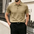 thumbnail image 5 of Dwelliawo Men's Collared Polo Shirt Waffle Knit Short Sleeve with Pocket Casual Golf T Shirts for Men Khaki M, 5 of 5