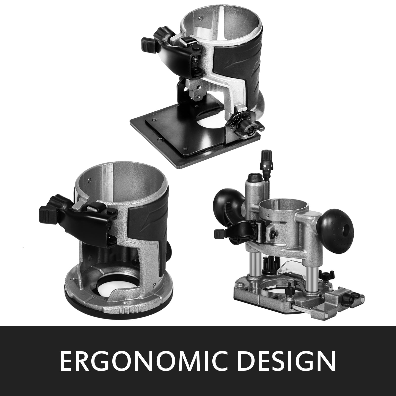 VEVOR 800W Max Torque Variable Speed 30,000RPM Compact Router with Collets 1/4" & 3/8" 1x Plunge Base & 1x Tilt Base
