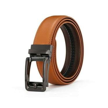 US Men Ratchet Belt Genuine Leather Belt w/ Slide Ratchet Automatic Click Buckle