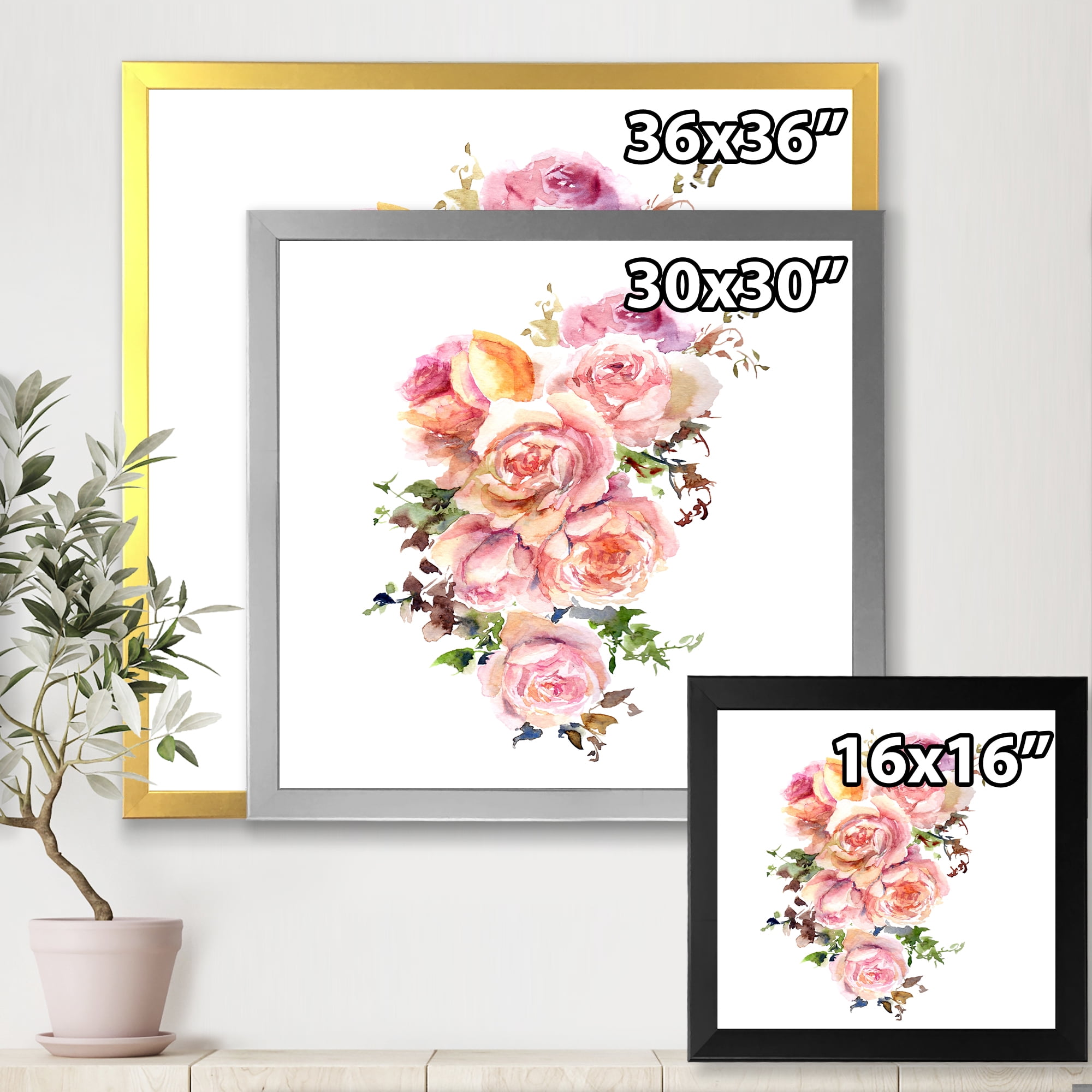Designart 'Bouquet Of Pink Roses Flowers' Traditional Framed Art Print