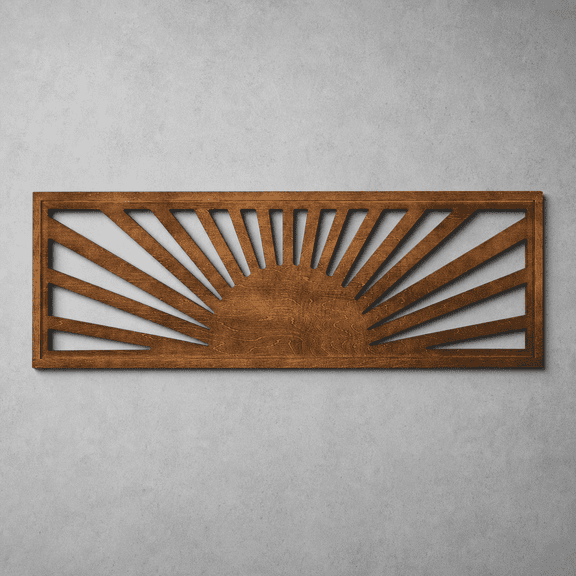 Dark Brown Wooden Horizontal Boho Sun Wall Sculpture