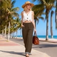 thumbnail image 6 of TaTaai Women All Season Striped Patchwork Wide Leg Pants Cotton Linen Casual Elastic Waist Loose Straight Trousers with Pockets Comfortable Daily Work Wear Gift, 6 of 9