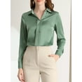 thumbnail image 6 of INSPIRE CHIC Women's Elegant Shirts V Neck Point Collar Long Sleeve Smooth Satin Blouse L Dusty Green, 6 of 9