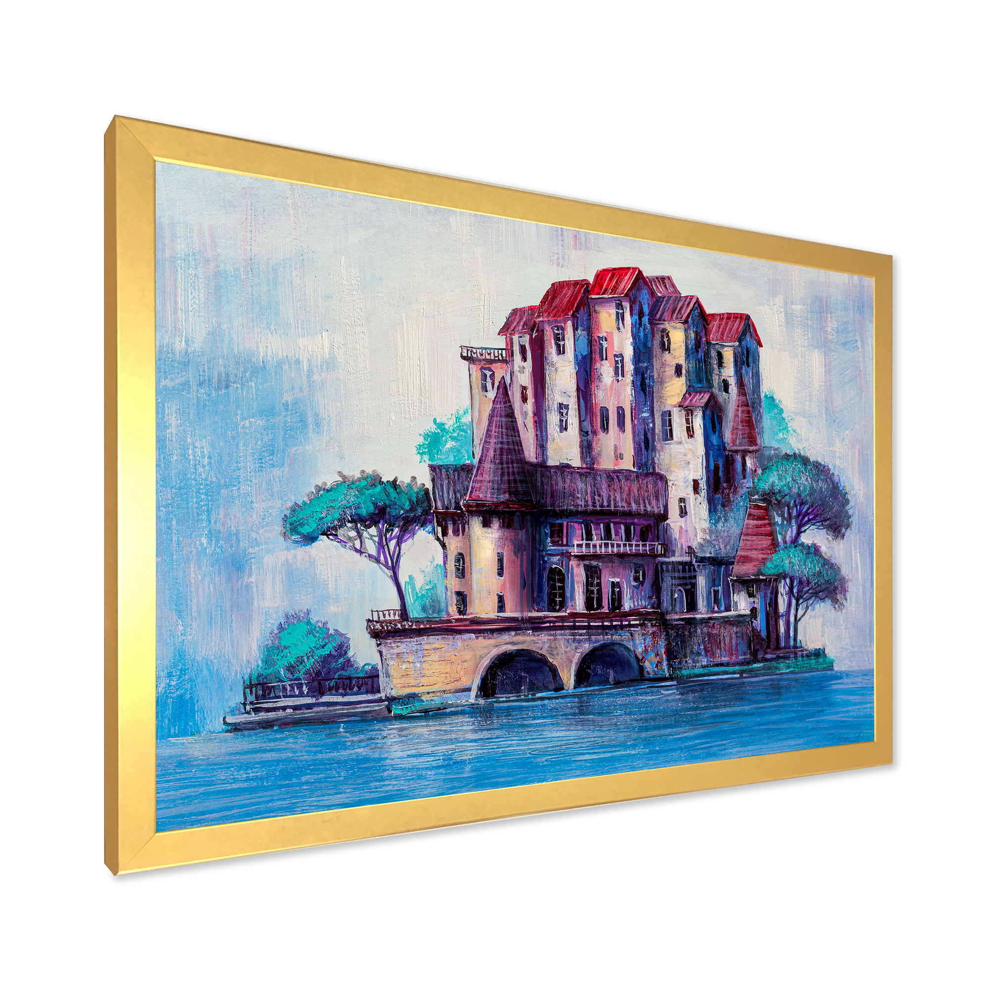 Designart 'Ancient City Skypscrapers By The Bridge' Traditional Framed Art Print