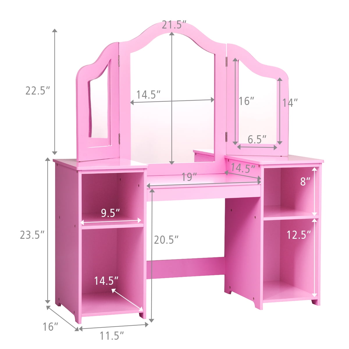 Trinity Kids Vanity, Princess Makeup Desk Dressing Table With Tri