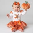 thumbnail image 3 of Baby Essentials Baby Girl Pumpkin Outfit 4-Piece Set – Long Sleeve Bodysuit, Tutu Skirt, Leg Warmers & Bow Headband (Orange Cutest In The Patch, 3 months), 3 of 8