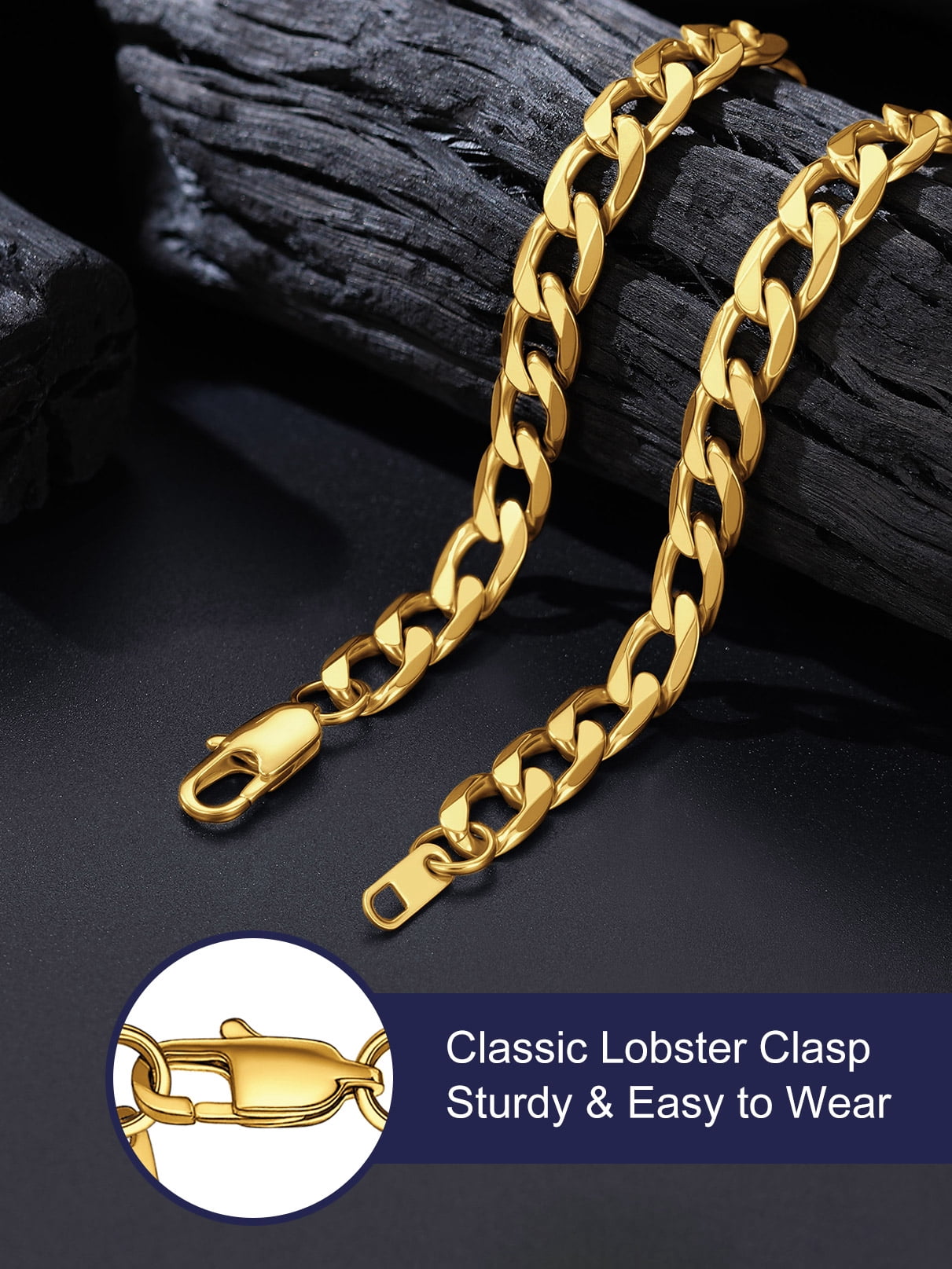 Bandmax 9MM Cuban Link Chain Necklace for Men Women Stainless Steel 14K Gold Plated Flat Curb Chain 22 Inches Rapper Mens Jewelry Birthday Father Day Gift for Dad Son Husband Grandpa