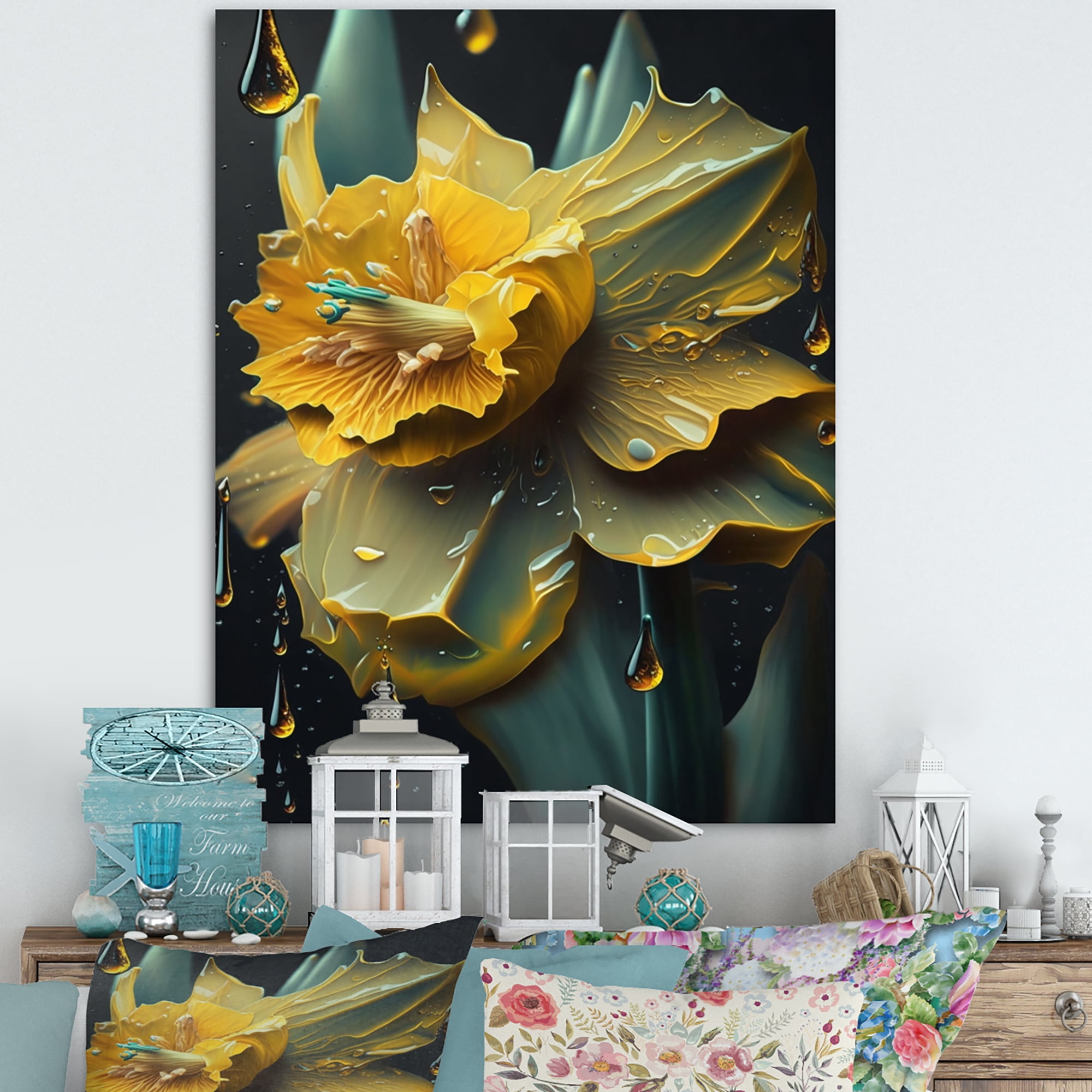Designart Yellow Daffodil Flowers Canvas Wall Art