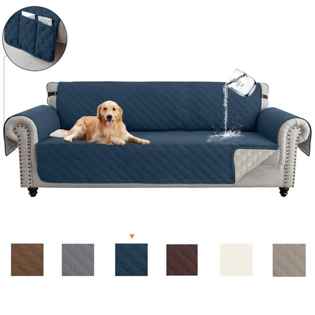 CHUANK 100% Waterproof Couch Covers Non-Slip Sofa Cover with Elastic Straps&Silicone Backing Furniture Protector Covers Sofa Slipcovers for Kids Pets Dogs Gray Sofa (Three-couch Sofa)