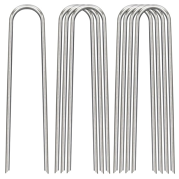 Heavy Duty 12 Inch Landscape Staples 25 Pack, 8 Gauge Galvanized U Shaped Garden Stakes for Weed Barrier Fabric Irrigation Tubing Fence Decor, Silver