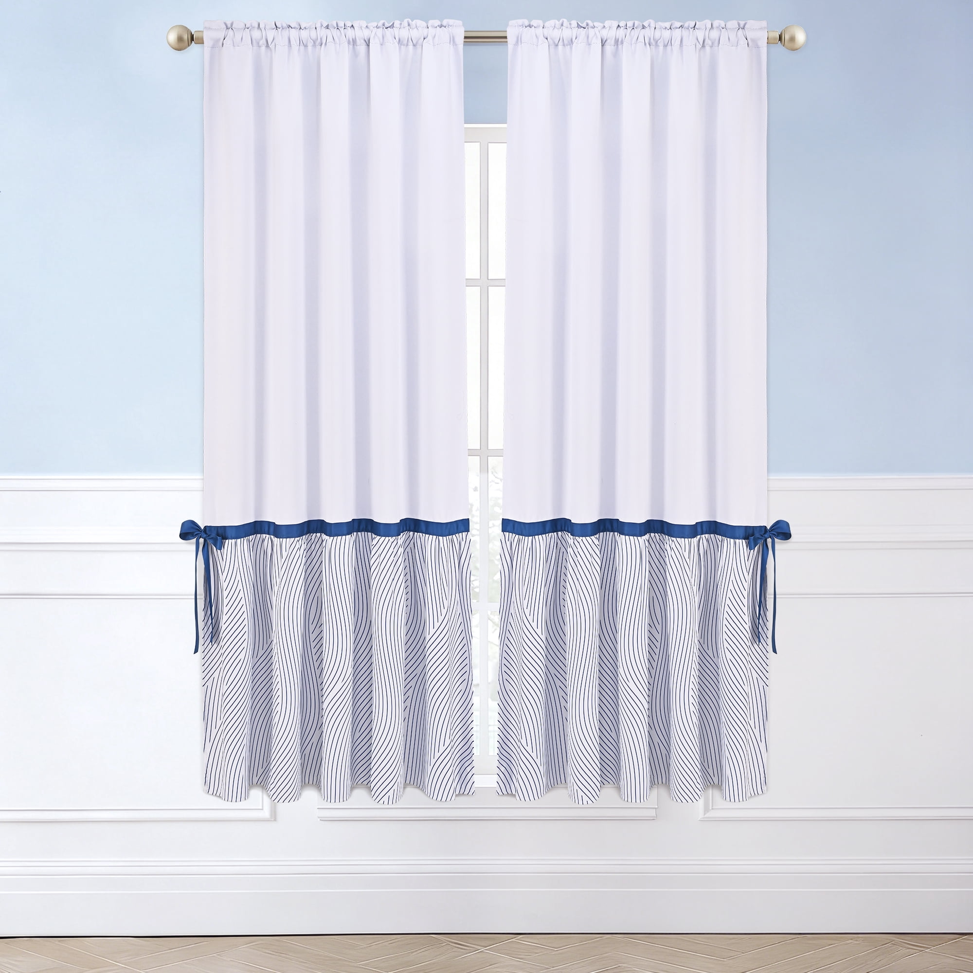 Alishomtll Blackout Curtains 63 Inch Length Color Block Blue Stripe Bow Design Thermal Insulated Window Drapes for Bedroom Living Room,52"x 63", 2 Panels