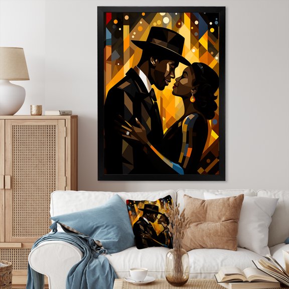 Designart "Glamour Couple Jazz Age Romance" People Framed Wall Art - Global Black African American Art Hallway Framed Wall Art Decor