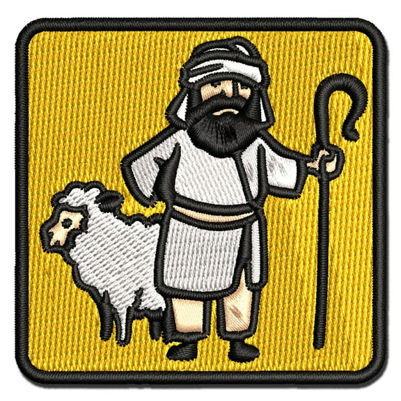 Biblical Shepherd Sheep Staff Crook Applique Multi-Color Embroidered Iron-On Patch - 2.5 Inch Small