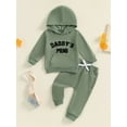 thumbnail image 4 of Baby Toddler Boy Fall Hooded Clothing Set 0 6 12 18 24 Months 2T 3T Letter Embroidery Long Sleeve Hoodie and Elastic Sweatpants 2 Piece Outfits, 4 of 9