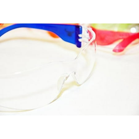 - 12-Pack Clear Lenses, Safety Goggle, Scratch, Impact, and Ballistic Resistant, Red, Blue, Green, Purple, Orange, and Black