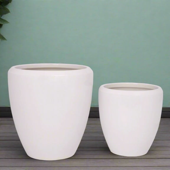 Zylar White Gloss Ceramic Planter Set, Glossy Round Indoor Planter Pots, Set of 2