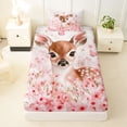 thumbnail image 3 of Castle Fairy Dreamy Cherry Blossom Deer Twin Sheets 3pcs,Cute Floral Animal Bedding,Pale Pink Cream,1 Fitted Sheet, 1 Flat Sheet and 1 Pillowcase, 3 of 6