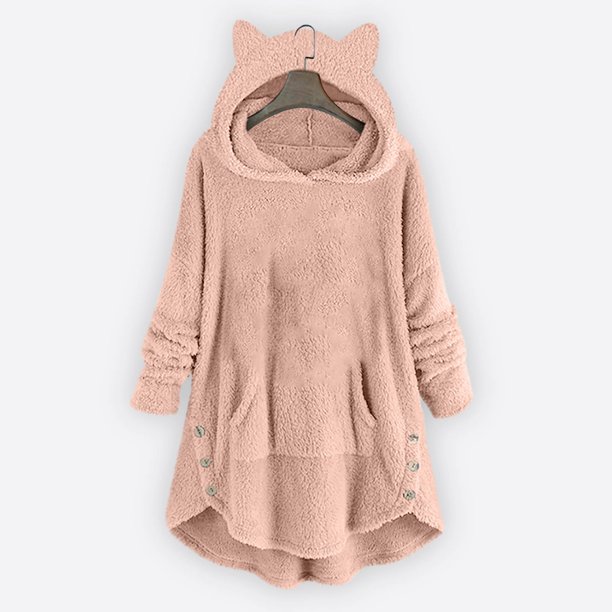 Puntoco Abrigo De Felpa Con Capucha De Manga Larga Con Botones De Felpa De Color Sólido Casual Para Mujer Puntoco Puntoco-7701