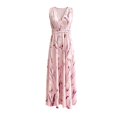 thumbnail image 4 of Womens Maxi Dresses Flowy Ruched Floral Print Boho Dress Wrap V Neck Sleeveless Sundress Elegant Formal Party Wedding Guest Dresses Beach Vacation Outfit, 4 of 6