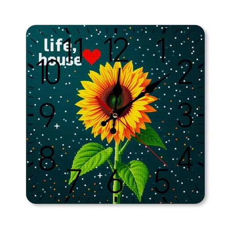 RKSupls 10×10inch Square Silent Wall Clock Wooden Frame, Pixel Sunflower Retro Game Art Scale Decorative Clock for Home Bedroom Living Room Office