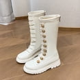 thumbnail image 4 of XIMIN Girls Round Toe Low Heel Leather Lace Up Knee High Boots Winter Punk Leather Riding Boots Fashion Zipper Tall Riding Boots Comfortable Combat Boot, 4 of 8