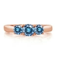thumbnail image 2 of Gem Stone King 18K Rose Gold Plated Silver 3-Stone Ring Round Persian Blue Moissanite and Vivid Moissanite Persian Blue (0.96 Cttw, Size 6), 2 of 4