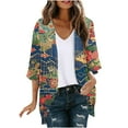 thumbnail image 3 of jsaierl Women's Floral Print Puff Sleeve Kimono Cardigan Loose Cover Up Casual Blouse Tops, 3 of 6