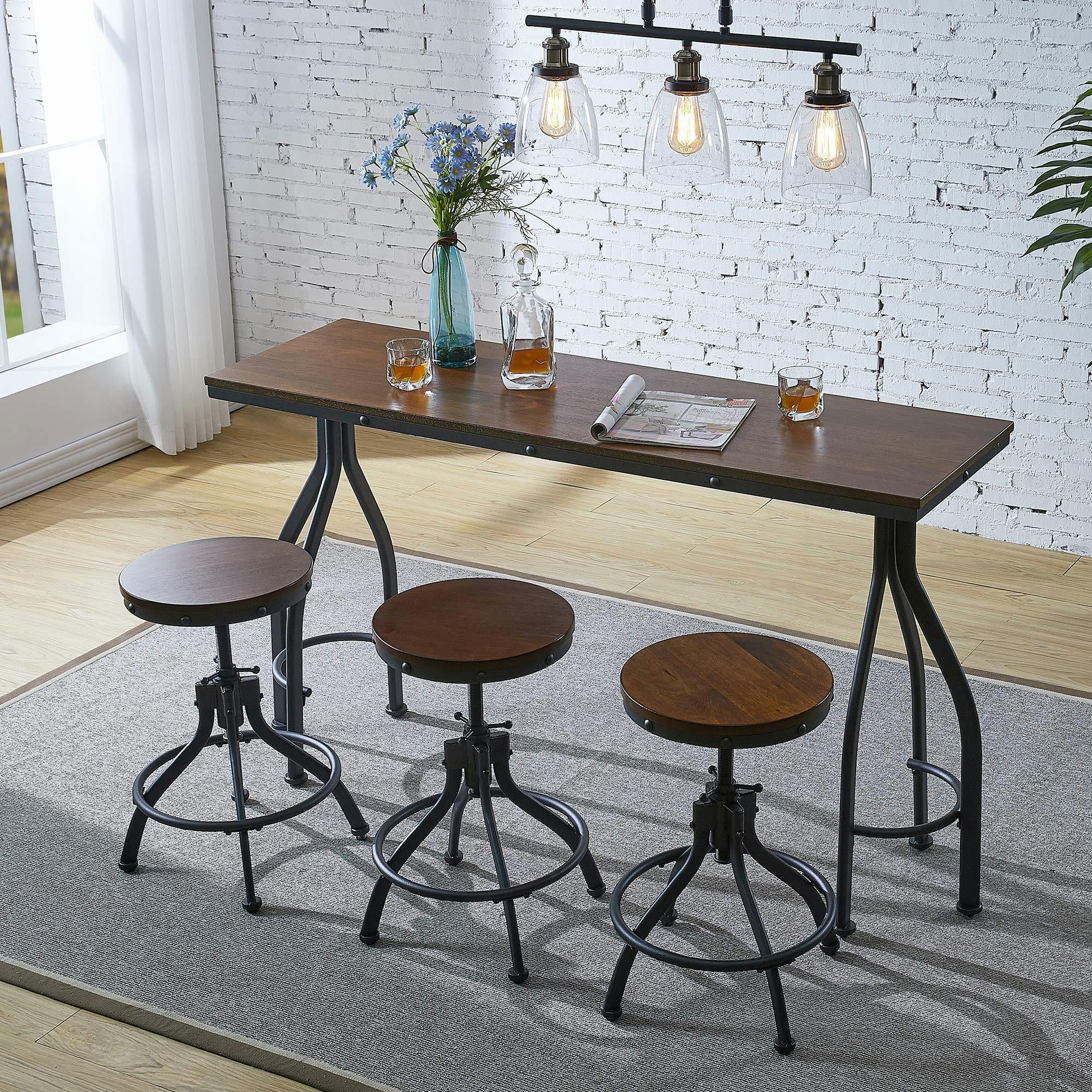 3Person 60 in. Counter Height Bar Table Dining Set with Swivel