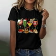 thumbnail image 2 of DondPO Women's T-Shirts De Women's Wine Glass Mexican Printed Shirt Short Sleeve Round Neck T Shirt Fashion top Casual Summer Clothing Clothes Shirts for Women Womens tops Black L, 2 of 4