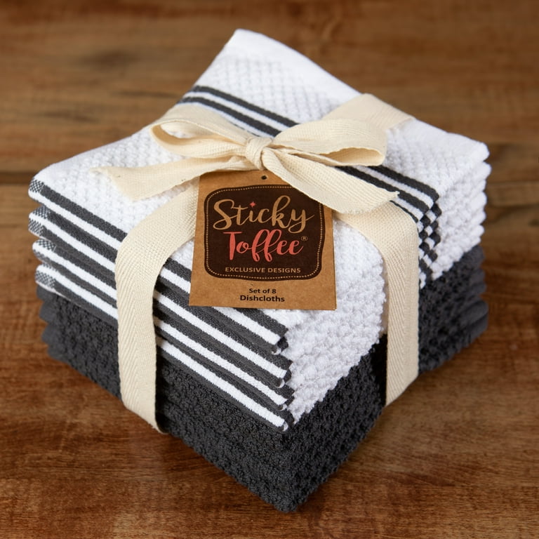 Sticky Toffee Cotton Terry Kitchen Dishcloth Gray 8 Pack 12 in x 12 in