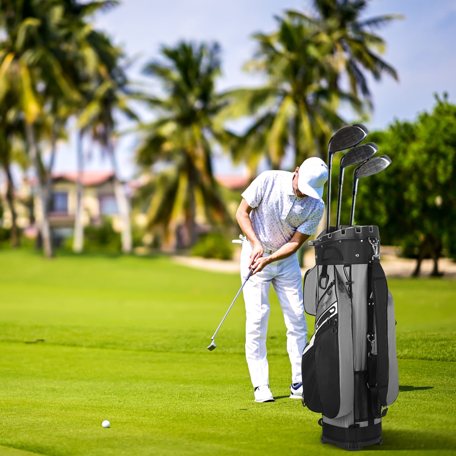 Hemoton Professional Golf Cart Bag Black with Weather Resistant Nylon and Efficient Club Storage