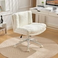 thumbnail image 3 of CQSXDA W26.4 Inch Wider Seat Office Chair With Artificial Rabbit Hair Upholstery Swivel Metal Base Adjusts, Cream, 3 of 16