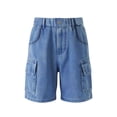 thumbnail image 4 of LJEFF Boys Paperbag Waist Denim Shorts, High Waist Buttons Pocketed Cuffed Hem Shorts for Kids Blue Size 6 T, 4 of 7