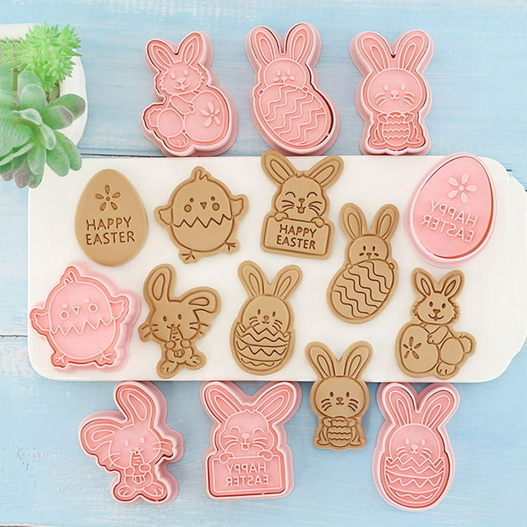 Mildsown Easter Cookie Cutters Set Egg Bunny Biscuit Press Molds Non-Stick  Chocolate Cake Molds 