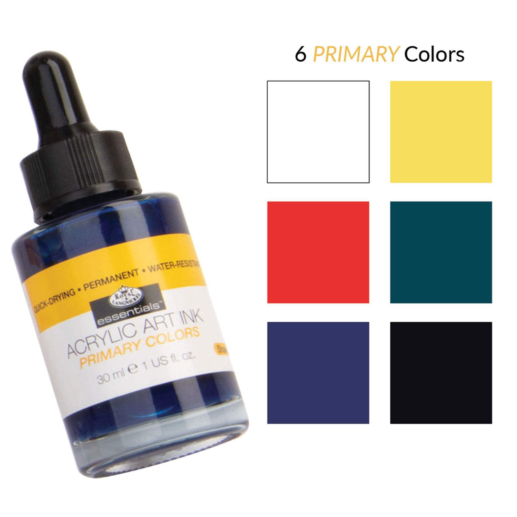 Royal & Langnickel Essentials™ 6pc Primary Colors Acrylic Art Ink Bottles