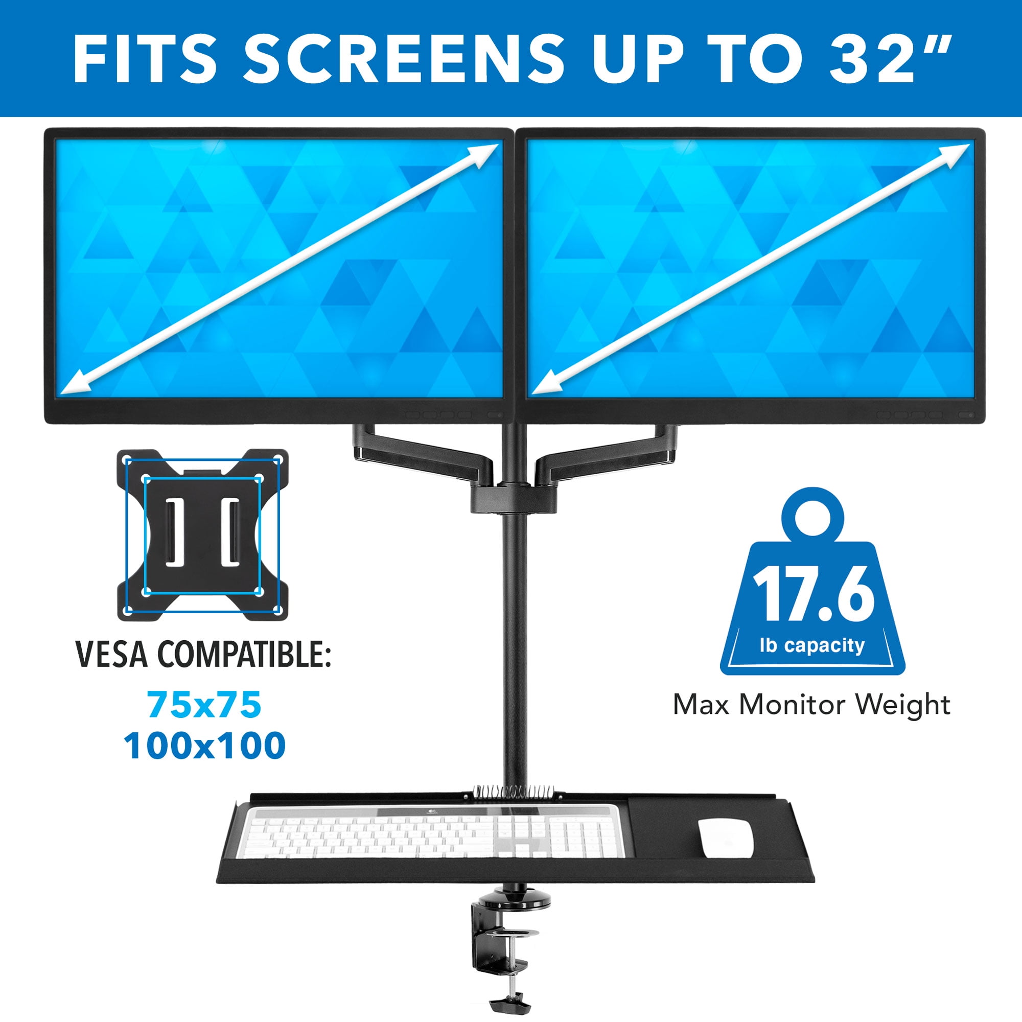 Mount-It! Dual Monitor Sit-Stand Desk Mount | Fits 17"-32" Computer Screens
