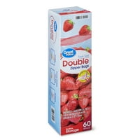 Great Value Fresh Seal Double Zipper Storage Bags, Gallon, 60 Count