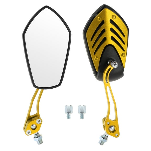 Unique Bargains Motorcycle Rear View Mirrors Bar End Side Mirrors Mount Aluminum Alloy Plastic Black Gold Tone Adjustable M8/M10 Polygonal Shape