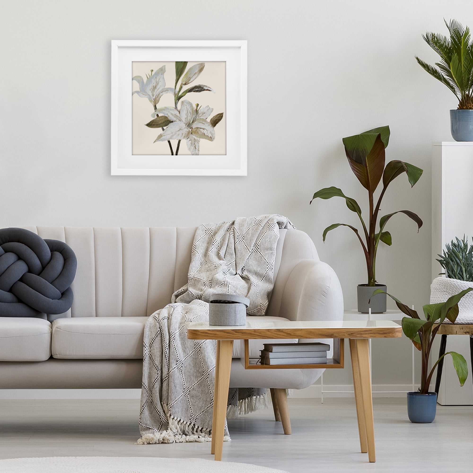 Stupell Industries Lilies Soft Beige White Framed Print Under Glass, design by Lanie Loreth