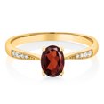 thumbnail image 2 of Gem Stone King 10K Yellow Gold Red Garnet and White Diamond Engagement Ring for Women (0.93 Cttw, Gemstone January Birthstone, Oval 7X5MM, Available in Size 5, 6, 7, 8, 9), 2 of 6